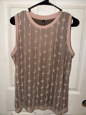 Feminine beige Sheer Overlay Tank Top